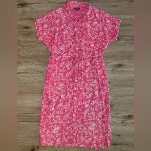 LuLaRoe Rayon Button Down Tie Waist Pink Floral Dress Knee Length Womens-XS